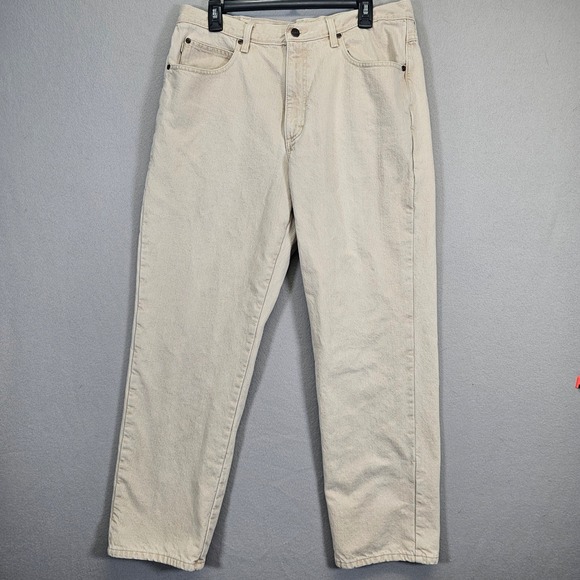 L.L. Bean Other - LL Bean Mens Classic Fit Flannel Lined Jeans 36x30 Beige Plaid Rugged Denim Pant